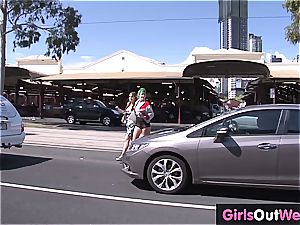 girl-on-girl inexperienced goth gals misbehave in public